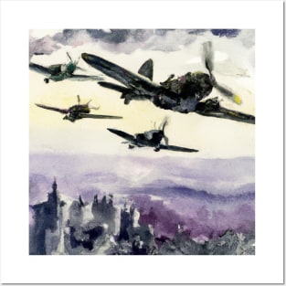 Watercolor Dogfight Posters and Art